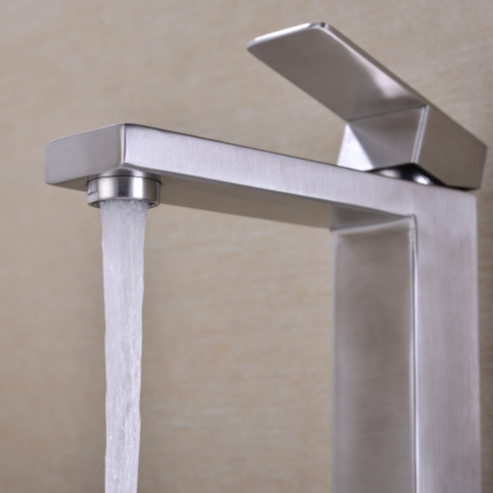 Sleek Brushed Nickel Single Handle Vanity Bathroom Faucet - Silver