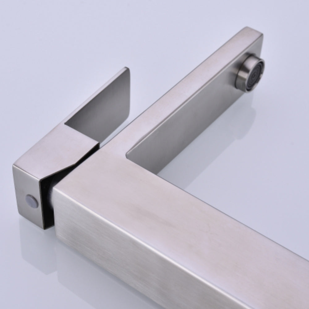 Sleek Brushed Nickel Single Handle Vanity Bathroom Faucet - Silver