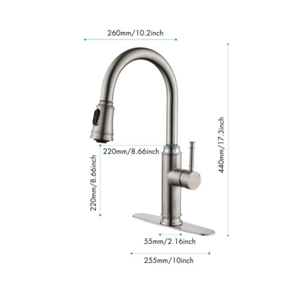 Single Handle High Arc Stainless Steel Kitchen Faucet with Pull Down Sprayer
