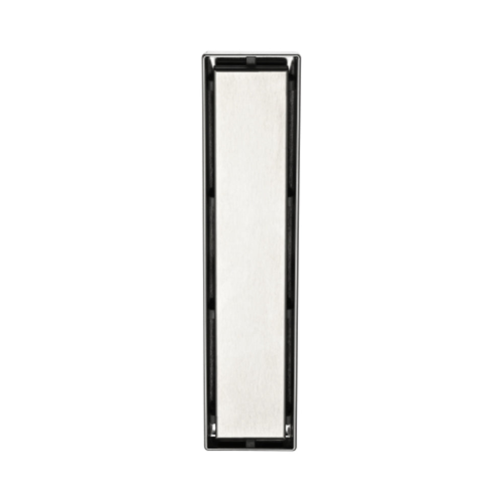 Sleek 12-Inch Brushed Nickel Linear Shower Drain with Removable Quadrato Pattern Grate