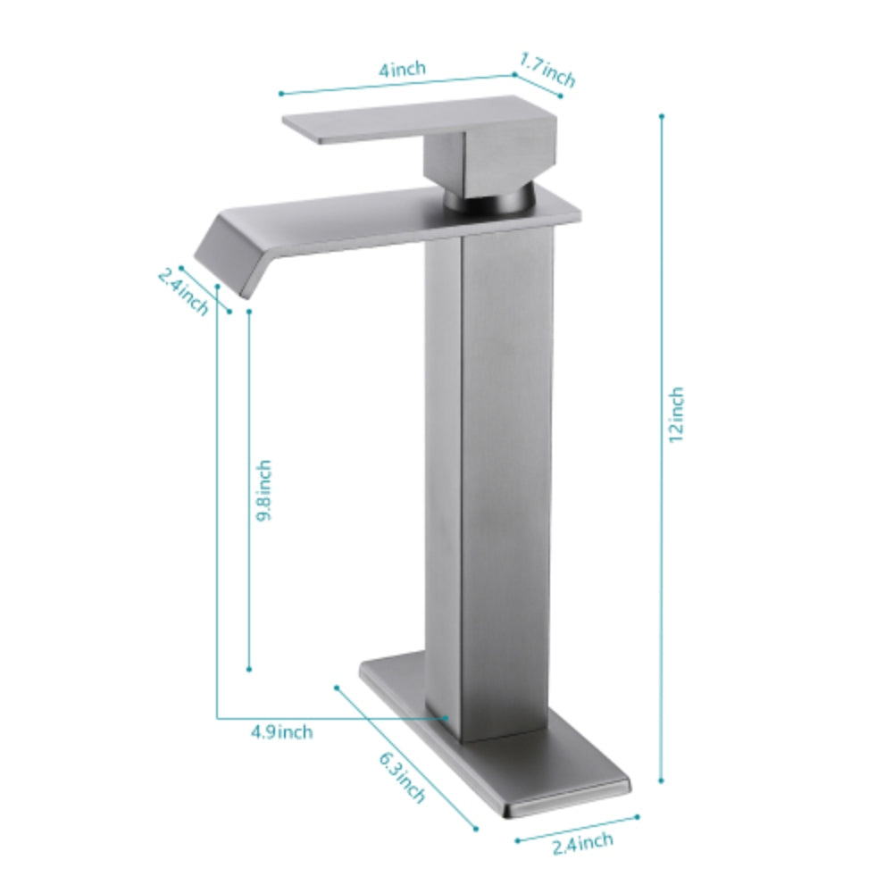 Brushed Nickel Handle Waterfall Spout Bathroom Faucet