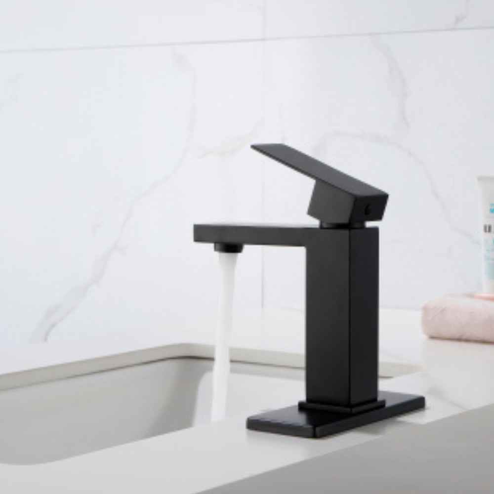 Matte Black Waterfall Spout Bathroom Faucet with Single Handle