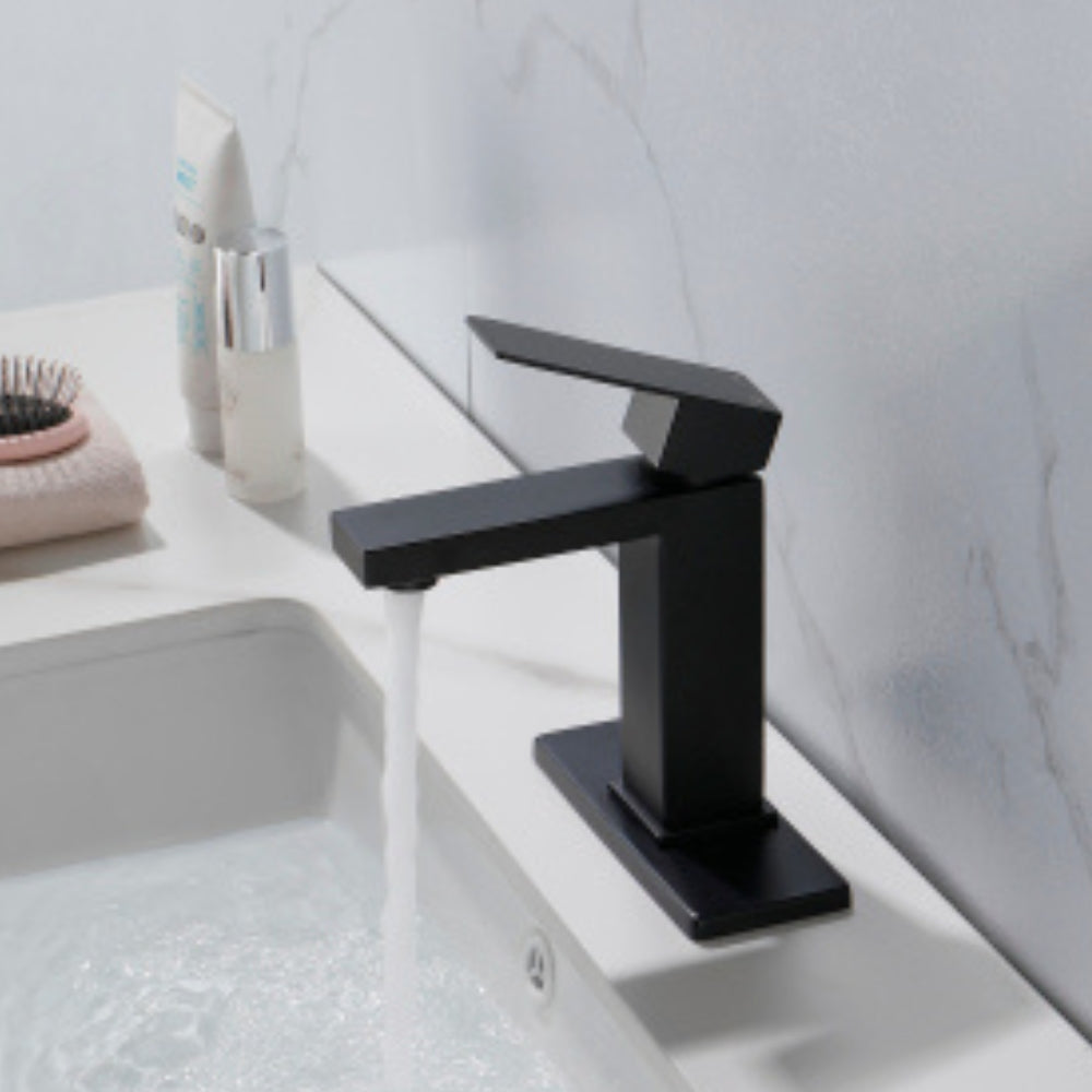 Matte Black Waterfall Spout Bathroom Faucet with Single Handle