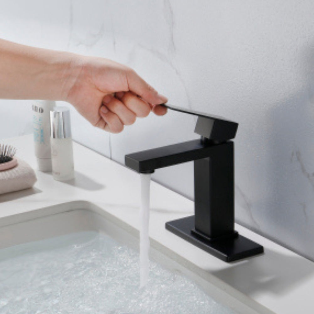Matte Black Waterfall Spout Bathroom Faucet with Single Handle