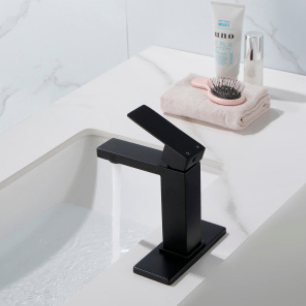 Matte Black Waterfall Spout Bathroom Faucet with Single Handle