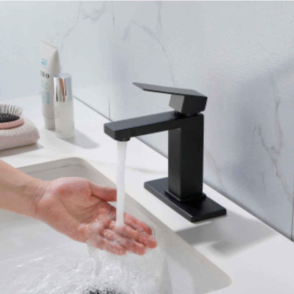 Matte Black Waterfall Spout Bathroom Faucet with Single Handle