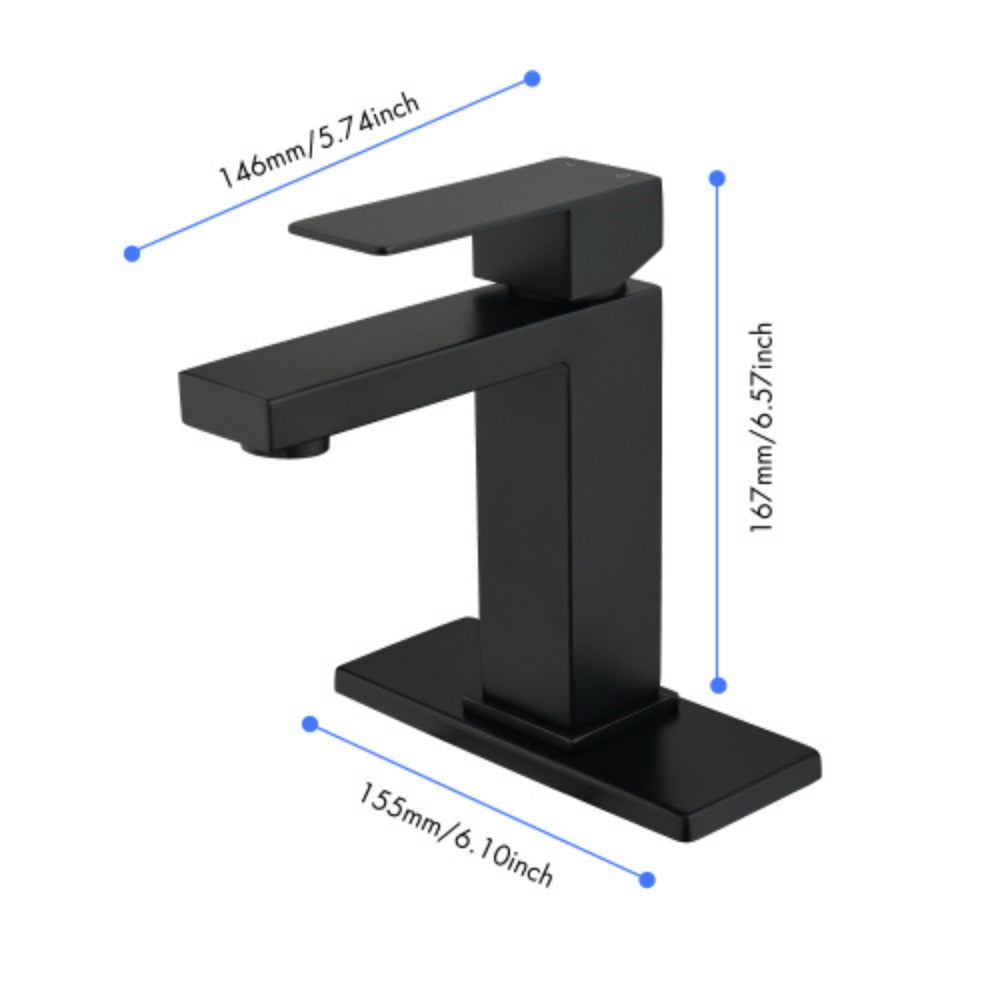 Matte Black Waterfall Spout Bathroom Faucet with Single Handle