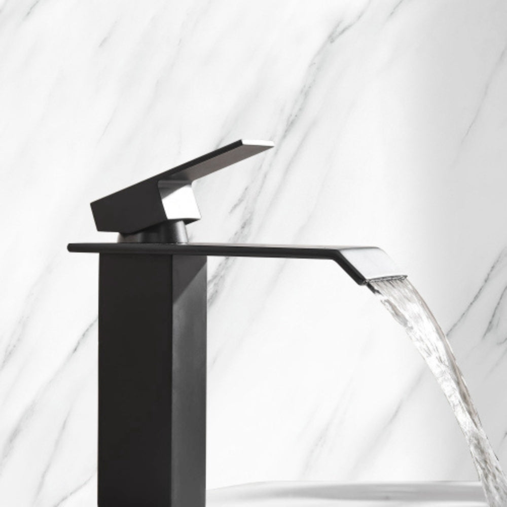 Matte Black Waterfall Bathroom Faucet with Single Handle