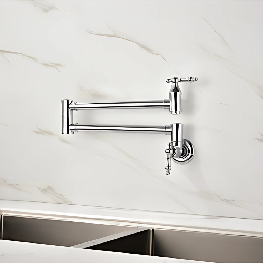 Convenient Wall-Mounted Chrome Pot Filler Faucet