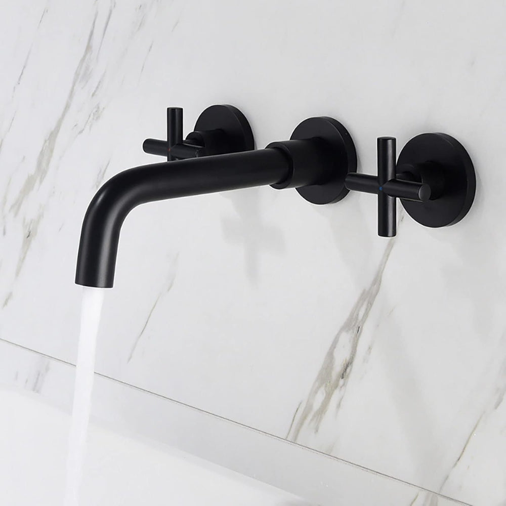 Modern Matte Black Wall Mounted Bathroom Sink Faucet