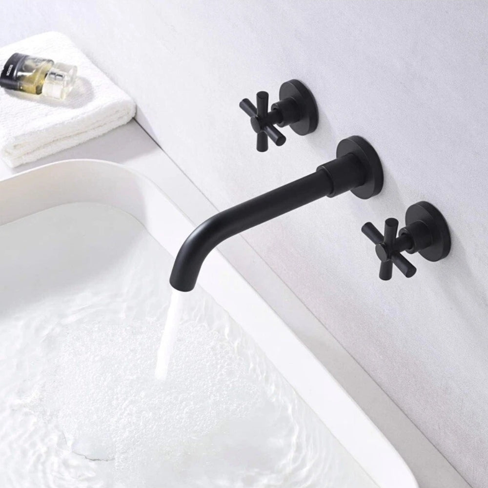 Modern Matte Black Wall Mounted Bathroom Sink Faucet