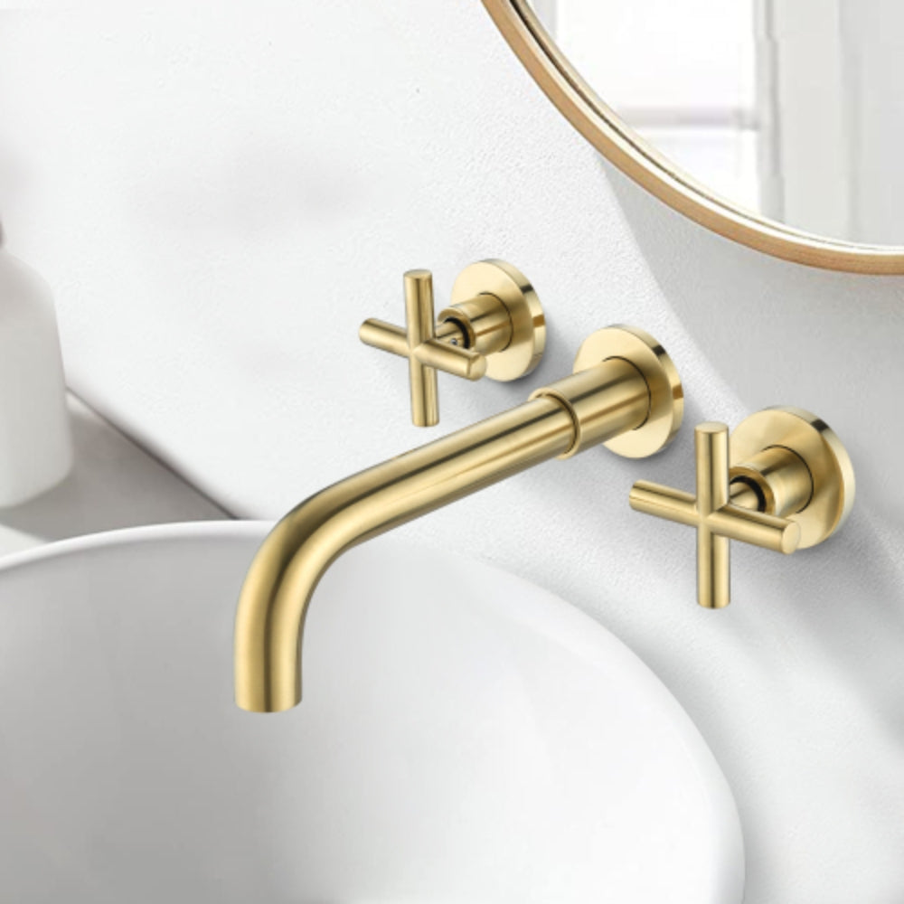 Modern Gold Wall Mounted Bathroom Sink Faucet