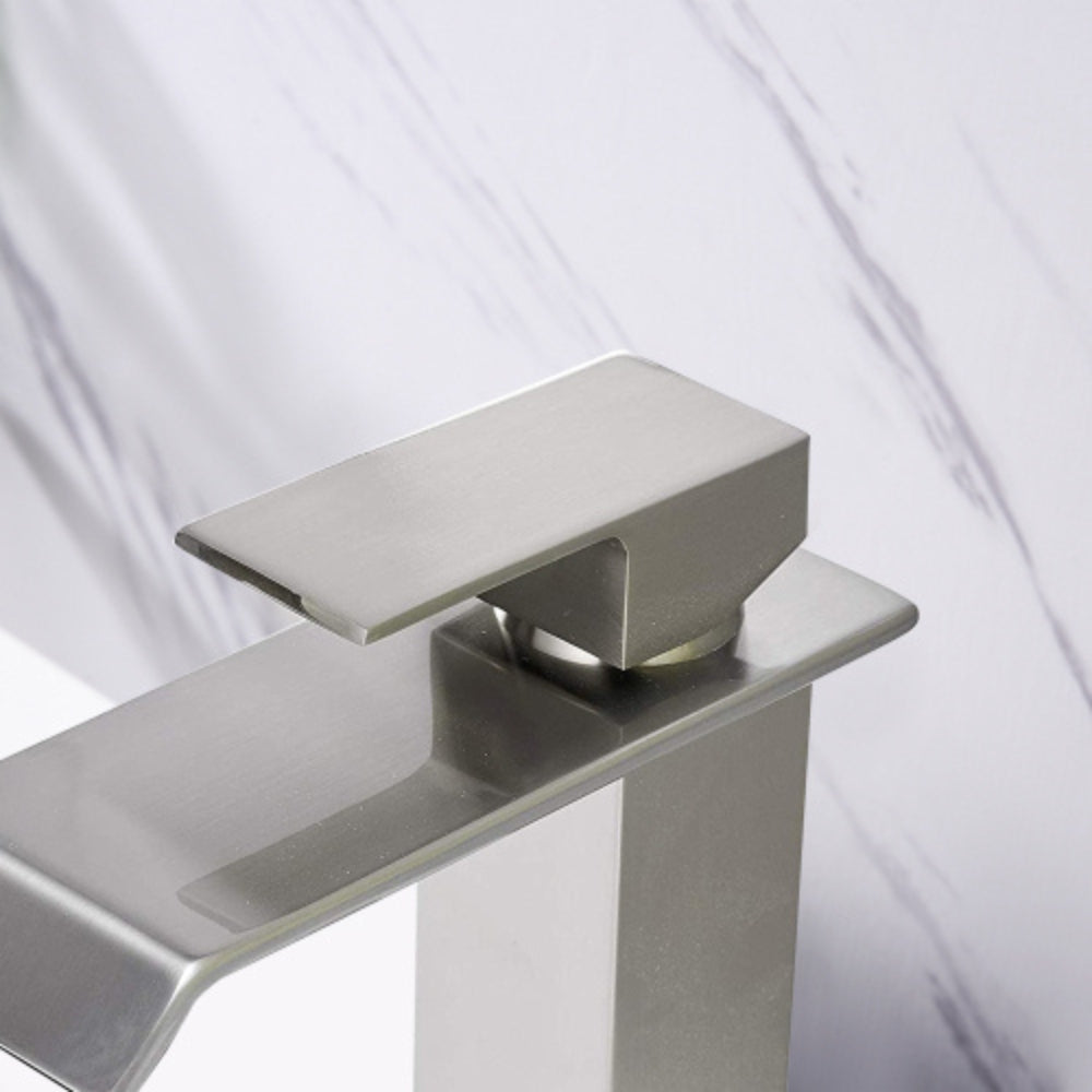 Brushed Nickel Handle Waterfall Spout Bathroom Faucet