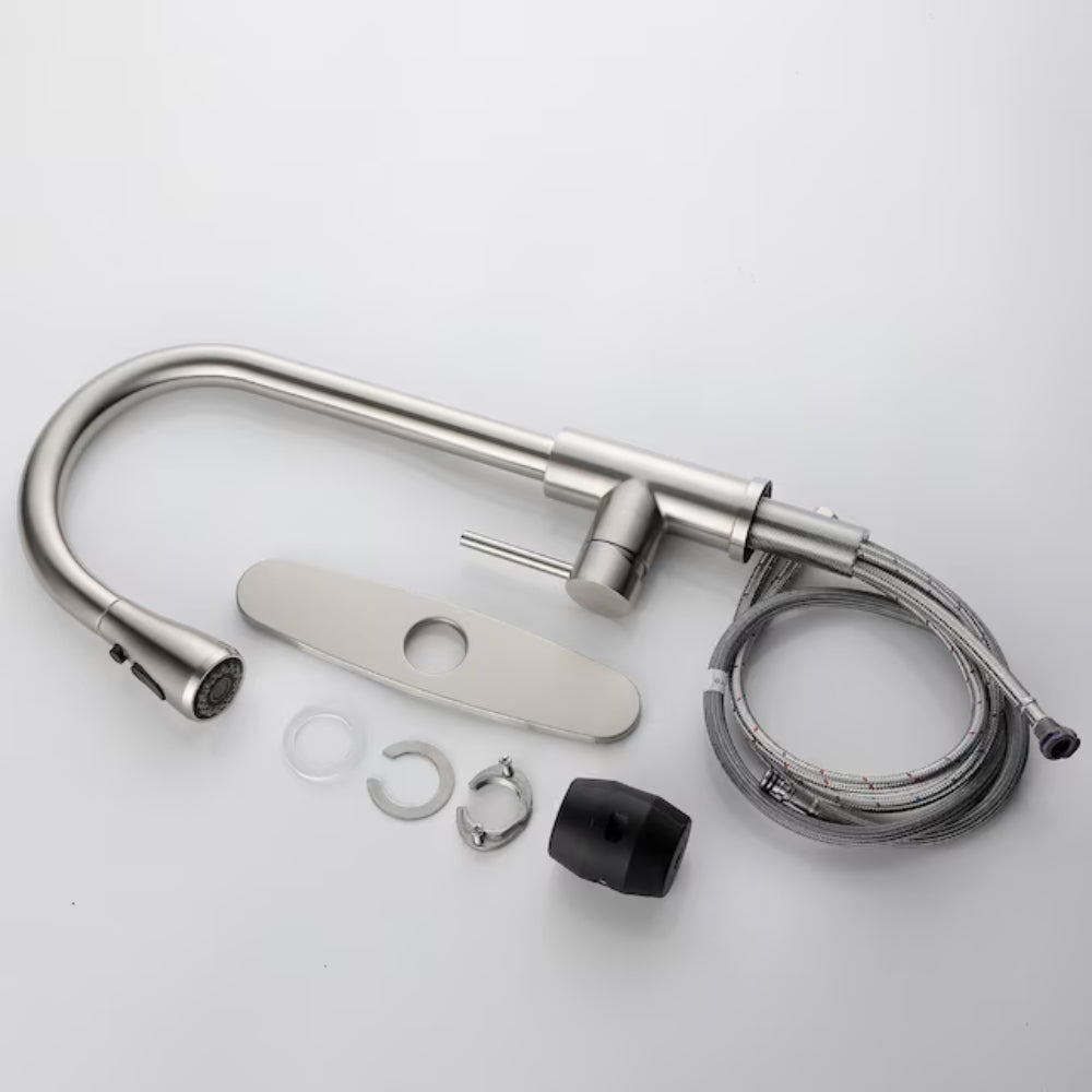 Single Handle High Arc Brushed Nickel Pull Out Kitchen Faucet