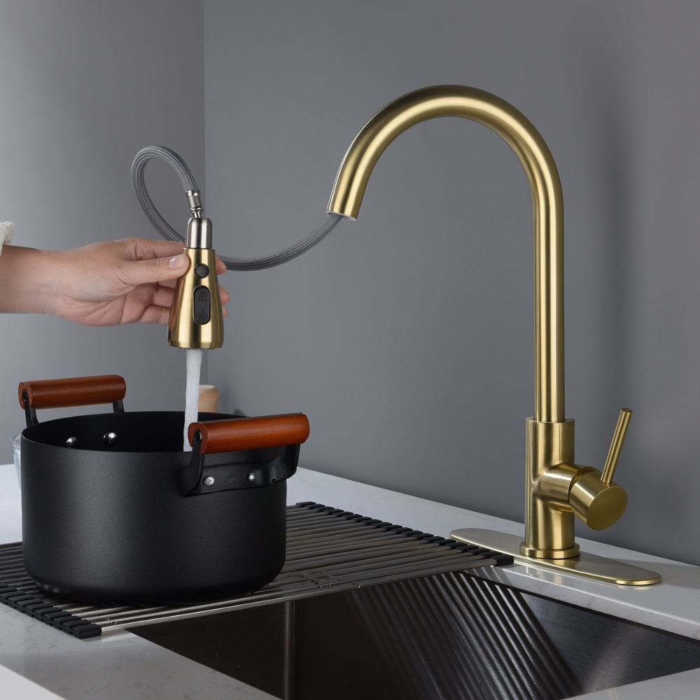 Pull Out Sprayer Kitchen Faucet - Gold