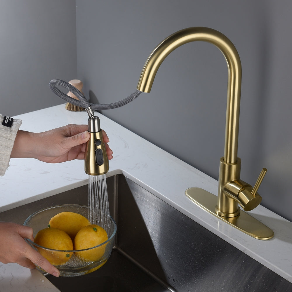 Pull Out Sprayer Kitchen Faucet - Gold