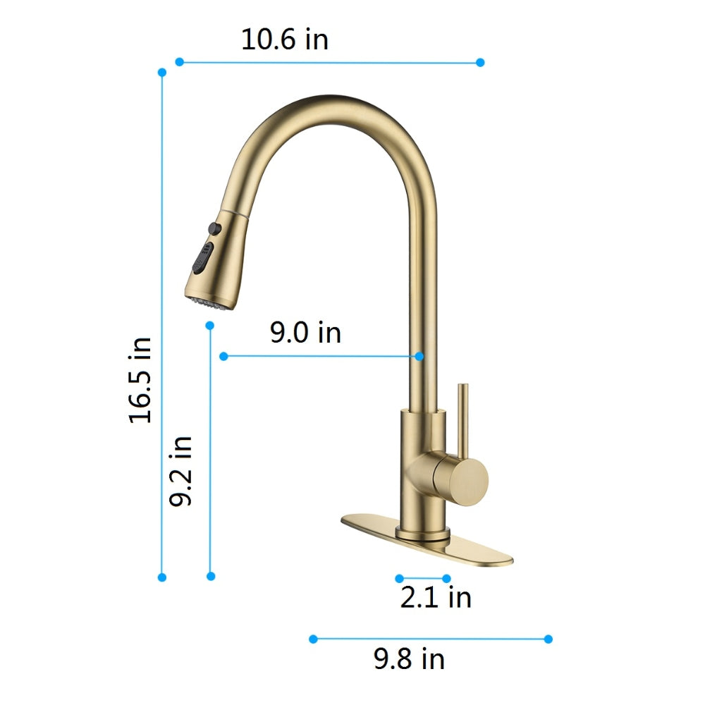 Pull Out Sprayer Kitchen Faucet - Gold