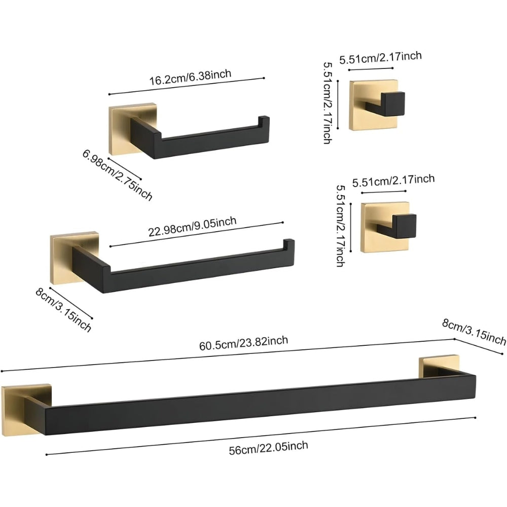 Gold+Matte Black Complete Bathroom Hardware Set Enhance Your Bathroom Decor