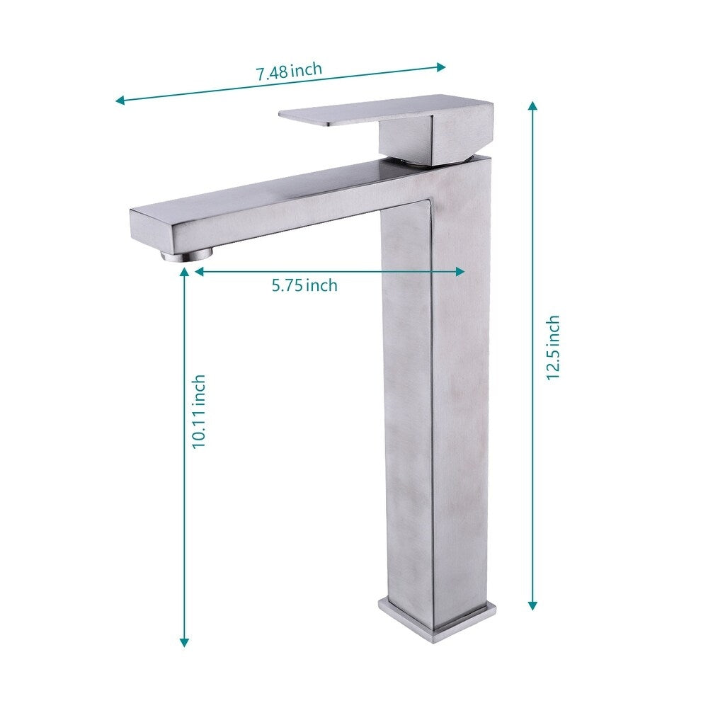 Sleek Brushed Nickel Single Handle Vanity Bathroom Faucet - Silver