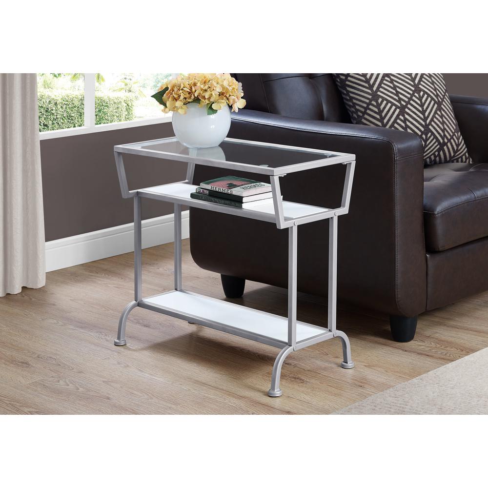 Accent Table, Side, End, Narrow, Small, 2 Tier, Living Room, Bedroom, White