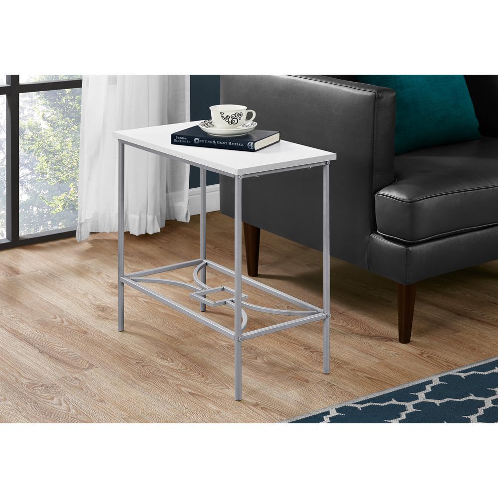 Accent Table, Side, End, Narrow, Small, 2 Tier, Living Room, Bedroom, White