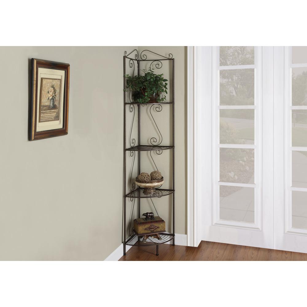 Bookshelf, Bookcase, Etagere, Corner, 4 Tier, 70H, Office, Bedroom, Brown