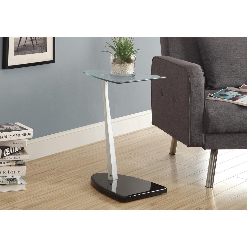 Accent Table, C-shaped, End, Side, Snack, Living Room, Bedroom, Tempered Glass