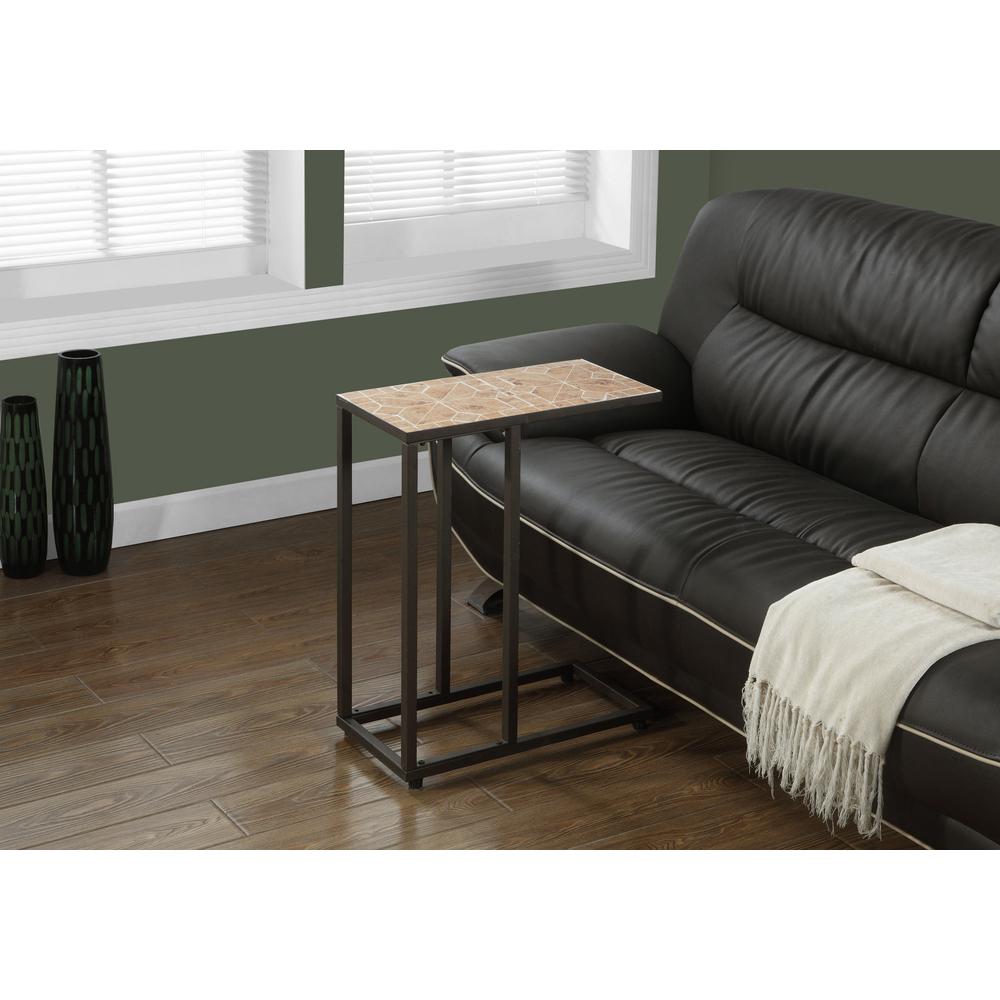 Accent Table, C-shaped, End, Side, Snack, Living Room, Bedroom, Brown Tile