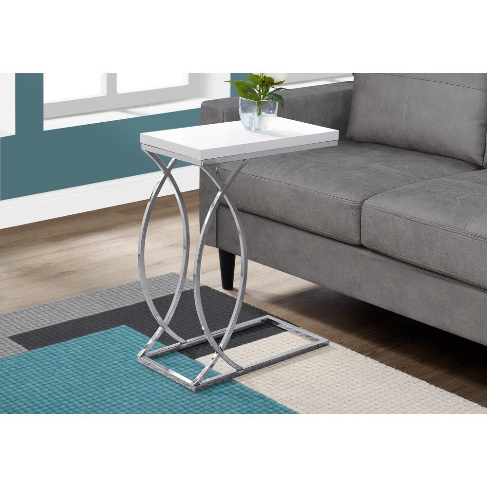 Accent Table, C-shaped, End, Side, Snack, Living Room, Bedroom, Glossy White