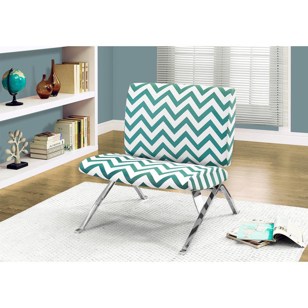 Accent Chair, Armless, Fabric, Living Room, Bedroom, Green Fabric, Chrome