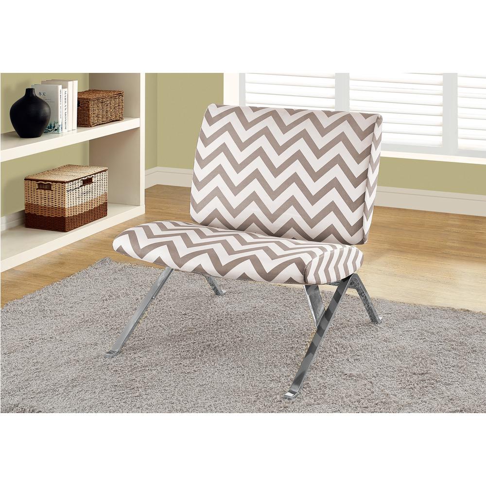 Accent Chair, Armless, Fabric, Living Room, Bedroom, Brown Fabric, Chrome