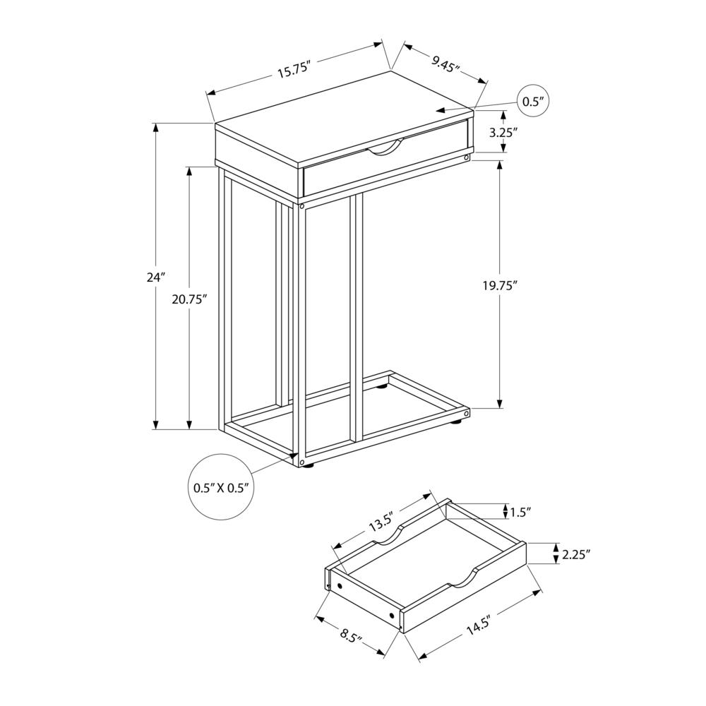 Accent Table, C-shaped, End, Side, Snack, Storage Drawer, Living Room, Bedroom