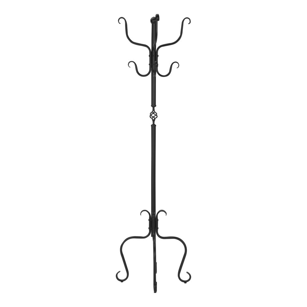 Coat Rack, Hall Tree, Free Standing, 8 Hooks, Entryway, 74H, Bedroom, Black