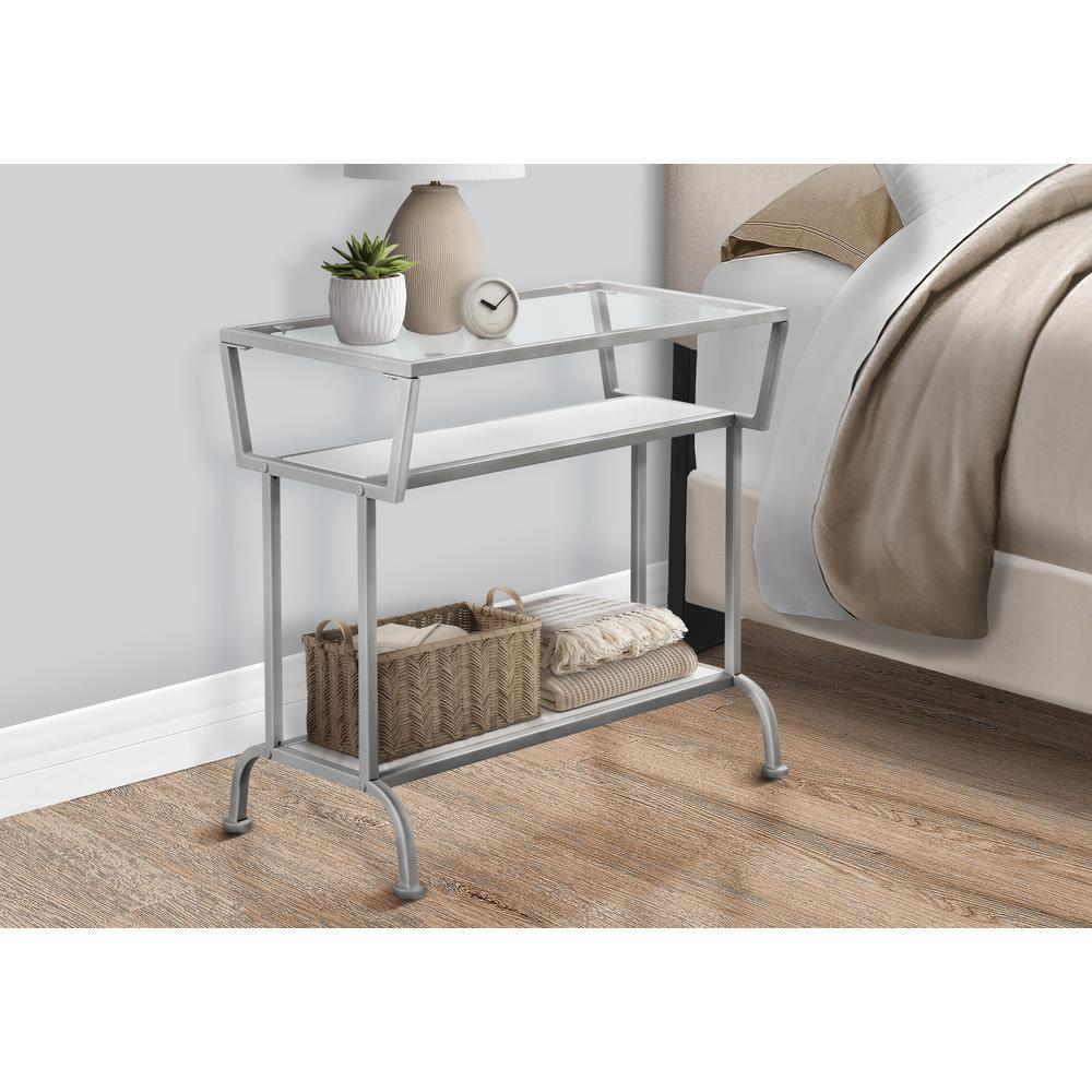 Accent Table, Side, End, Narrow, Small, 2 Tier, Living Room, Bedroom, White