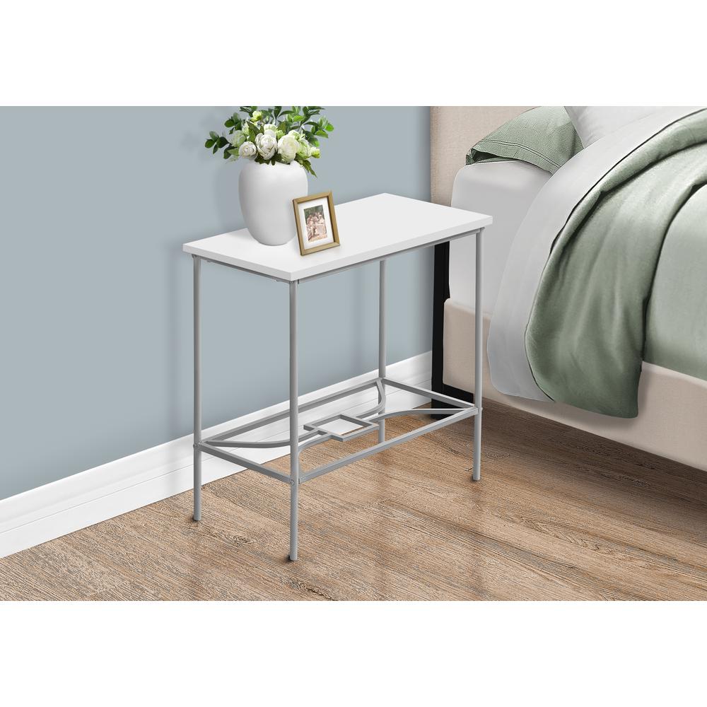 Accent Table, Side, End, Narrow, Small, 2 Tier, Living Room, Bedroom, White