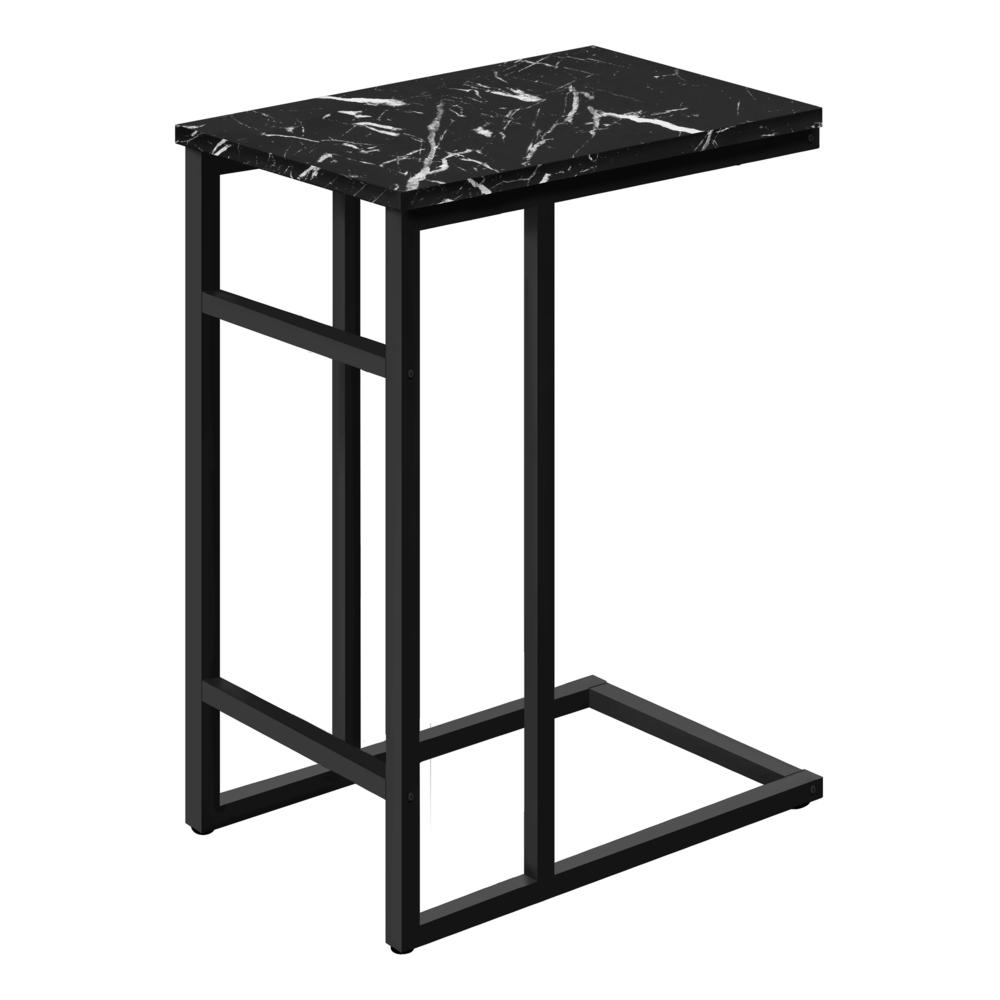 Accent Table, C-shaped, End, Side, Snack, Living Room, Bedroom, Black Marble