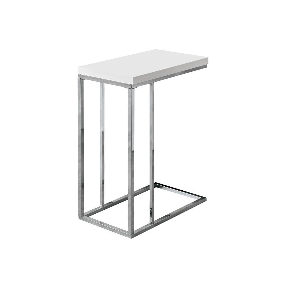 Accent Table, C-shaped, End, Side, Snack, Living Room, Bedroom, Glossy White