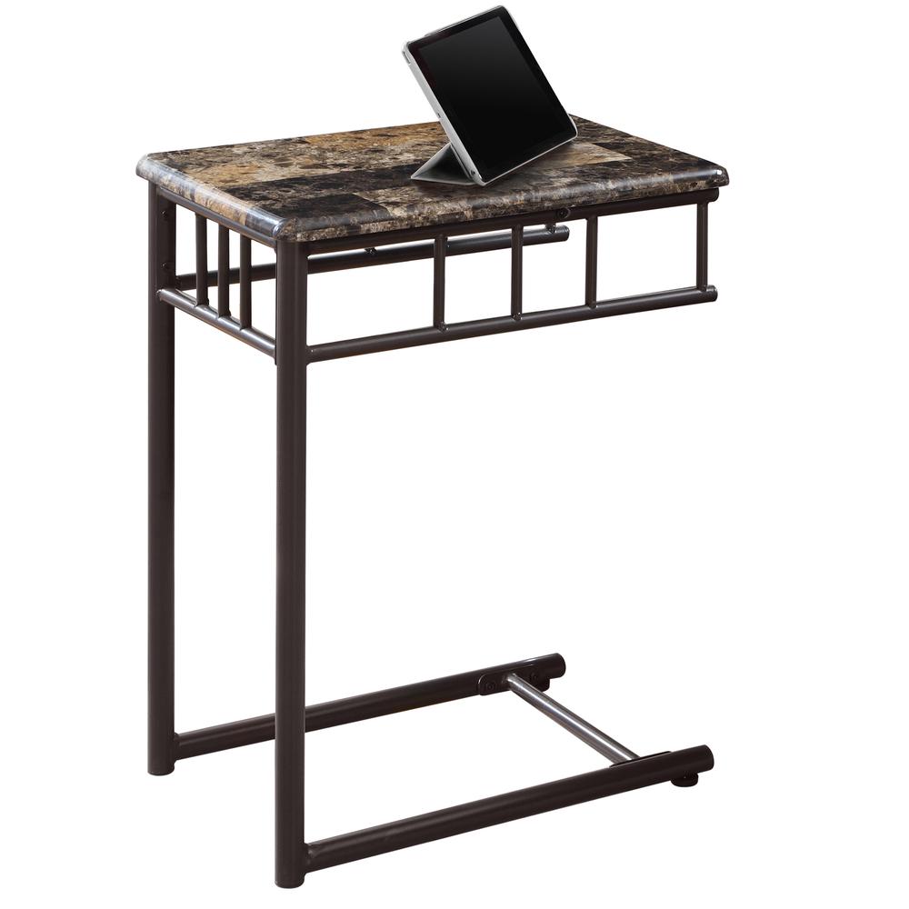 Accent Table, C-shaped, End, Side, Snack, Living Room, Bedroom, Brown Marble