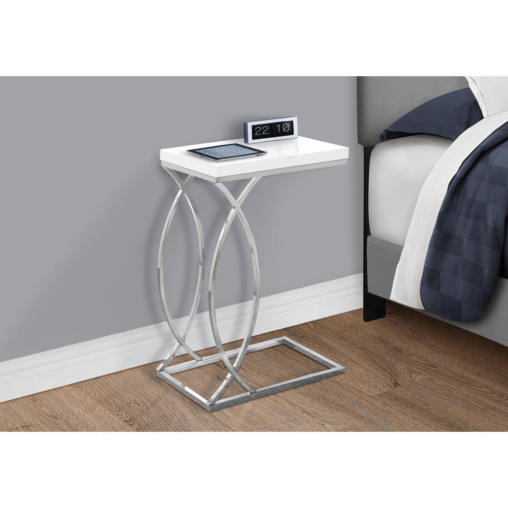 Accent Table, C-shaped, End, Side, Snack, Living Room, Bedroom, Glossy White