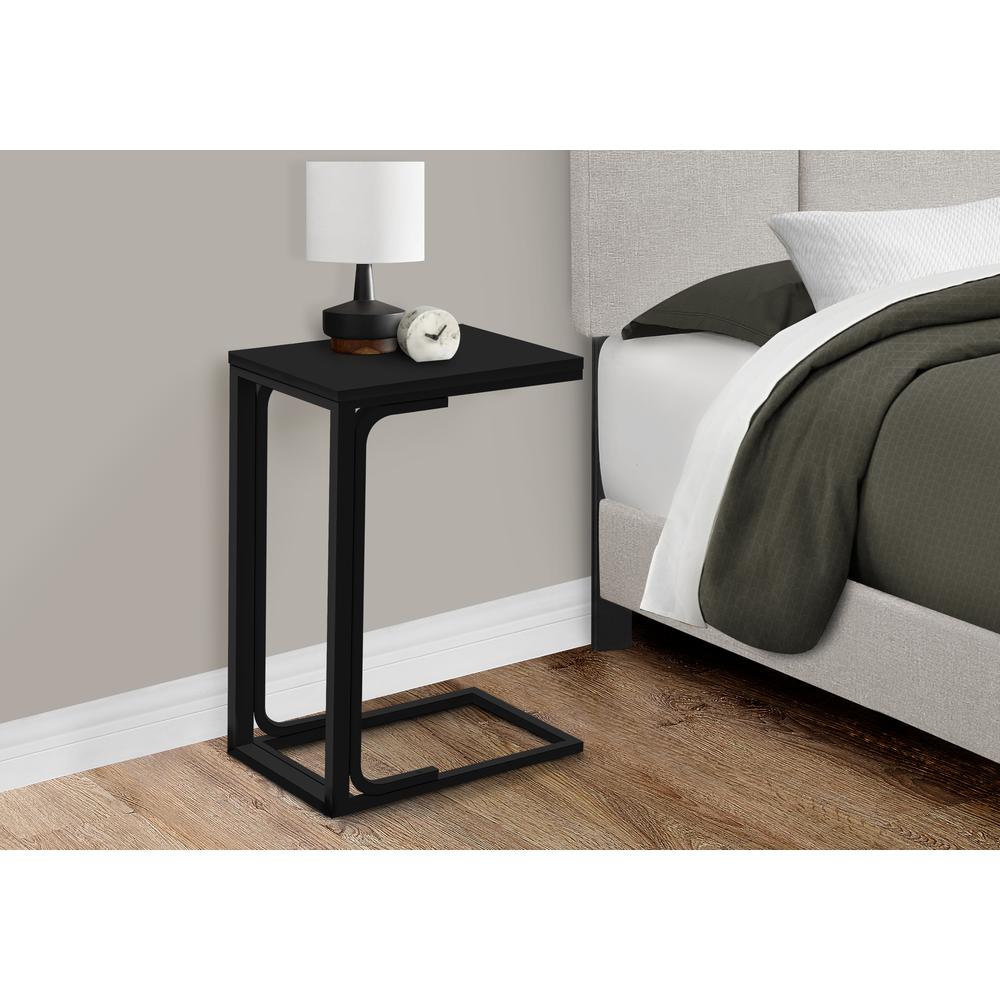 Accent Table, C-shaped, End, Side, Snack, Living Room, Bedroom, Black Laminate