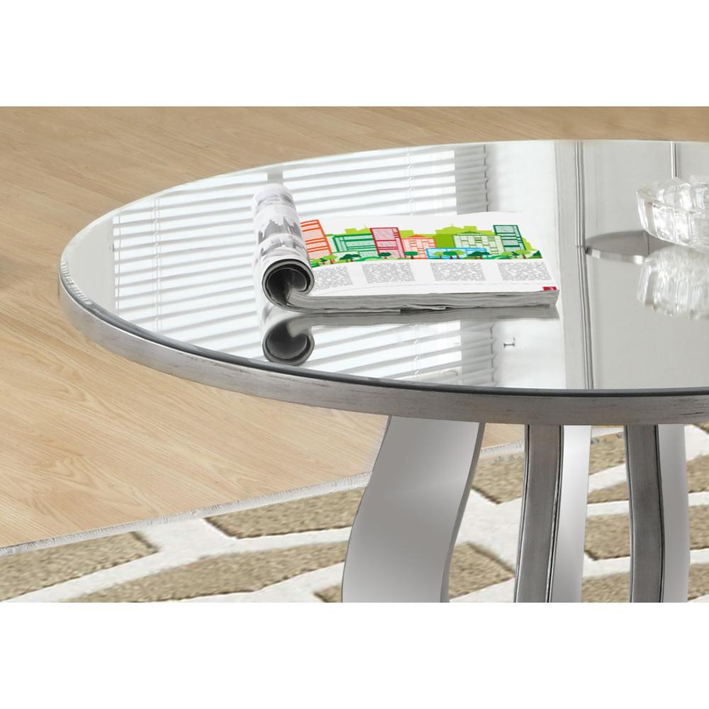 Coffee Table, Accent, Cocktail, Round, Living Room, 36dia, Clear Mirror, Grey