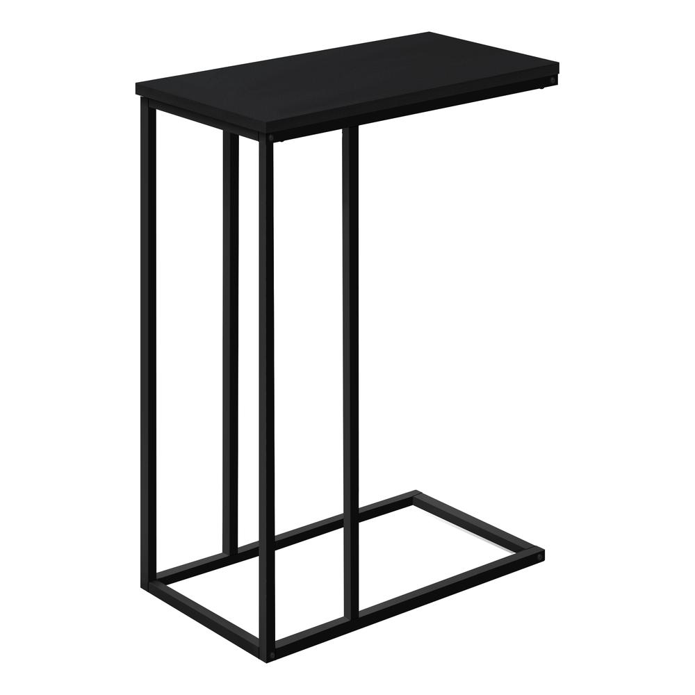 Accent Table, C-shaped, End, Side, Snack, Living Room, Bedroom, Black Laminate