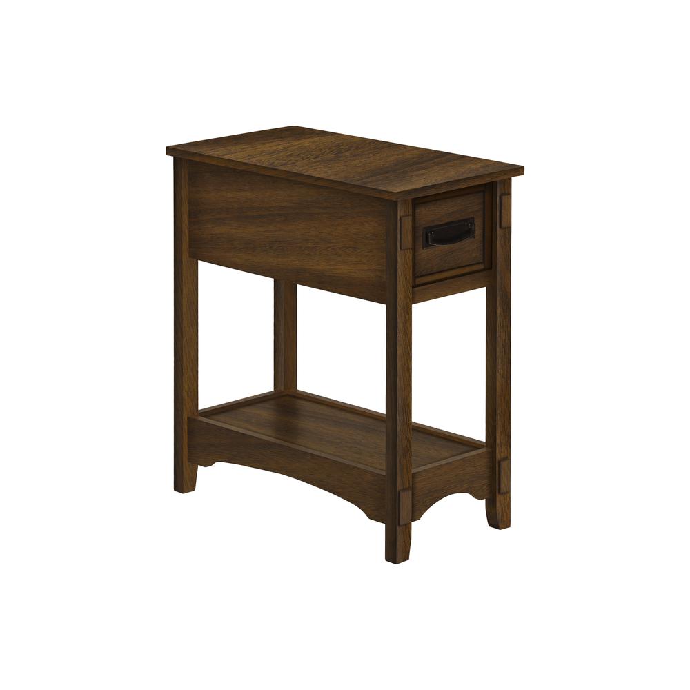 Accent Table, 2 Tier, Narrow, Storage Drawer, Brown Veneer, Transitional
