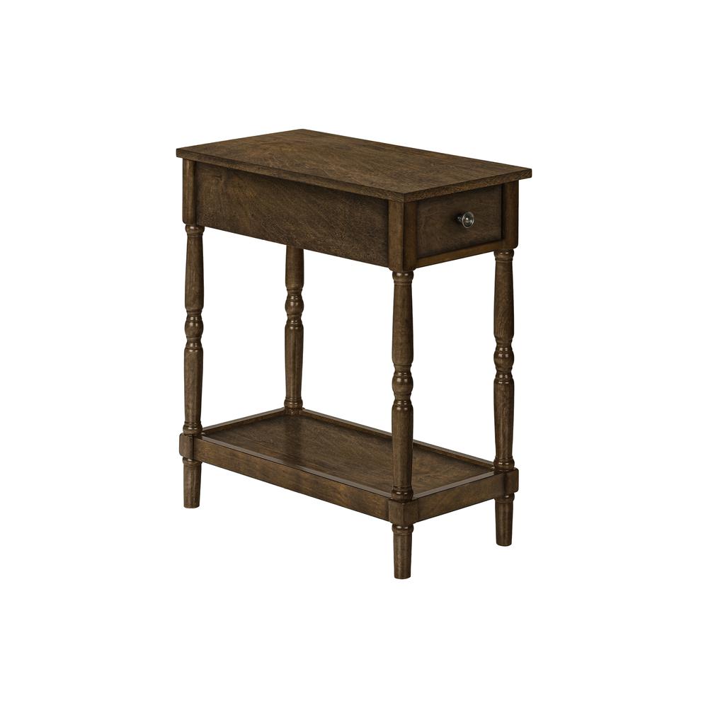 Accent Table, 2 Tier, Narrow, Lamp, Storage Drawer, Brown Veneer, Traditional