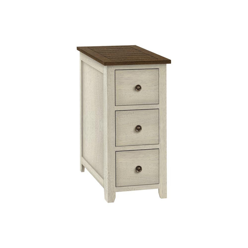 Accent Table, Narrow, Storage Drawer, Lamp, Brown Veneer, Antique White Veneer