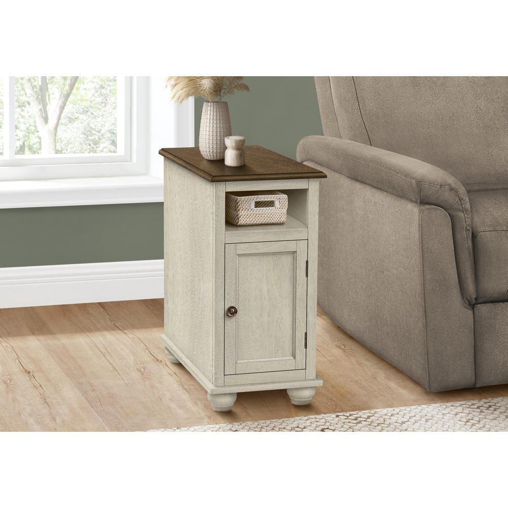Accent Table, Narrow, Lamp, Storage, Antique White Veneer, Brown Veneer