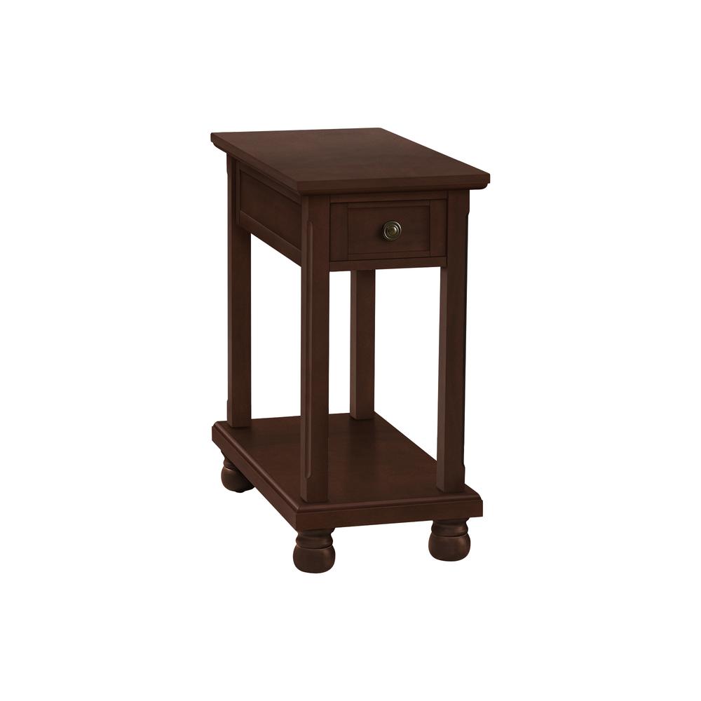 Accent Table, Narrow, Nightstand, Lamp, Storage Drawer, Brown Veneer