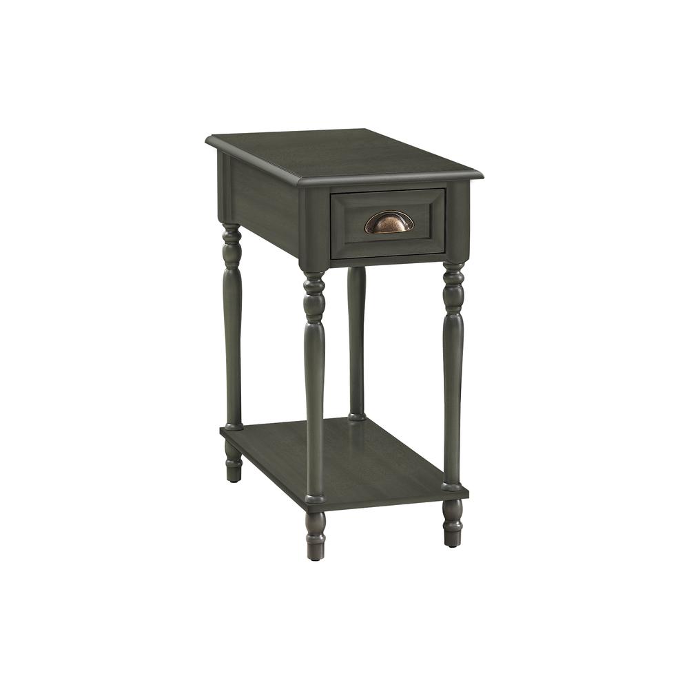 Accent Table, 2 Tier, Narrow, Lamp, Storage Drawer, Green Veneer, Traditional