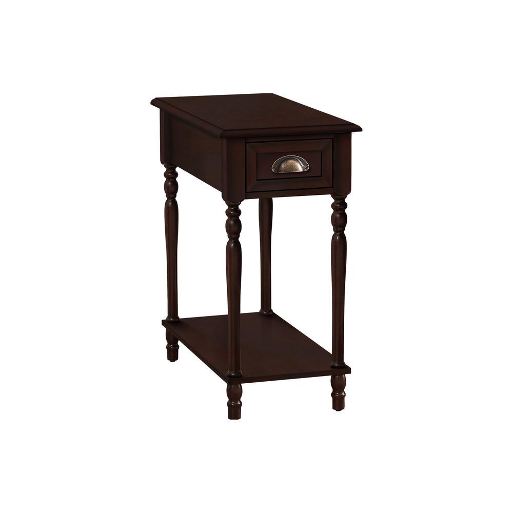 Accent Table, 2 Tier, Narrow, Lamp, Storage Drawer, Brown Veneer, Traditional