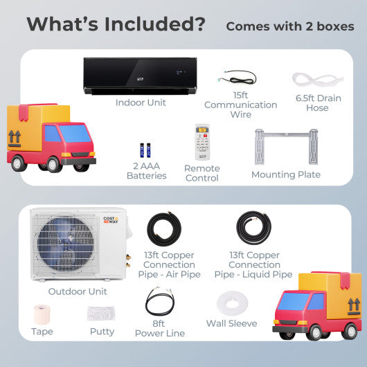 22000 BTU 21 SEER2 208-230V Wifi Enabled Mini Split Air Conditioner and Heater Black